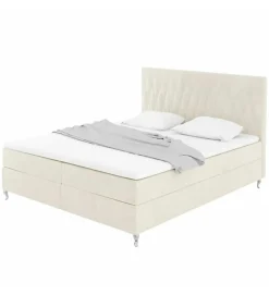 Lit Coffre KINGSTON 160x200 cm Velours Beige avec Tete de Lit Matelas Inclus et Rangement Integre>Pro Et Discount Online