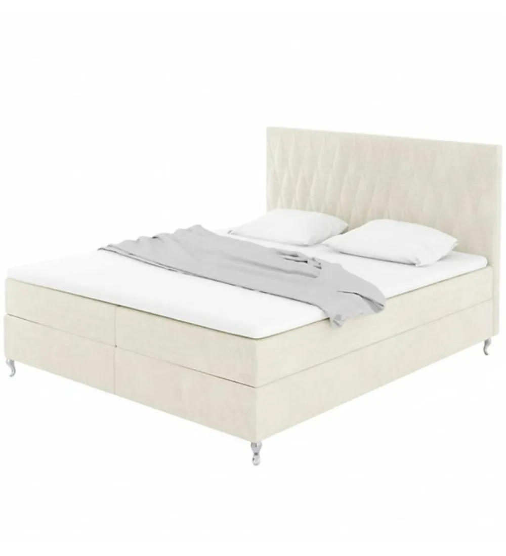 Lit Coffre KINGSTON 160x200 cm Velours Beige avec Tete de Lit Matelas Inclus et Rangement Integre>Pro Et Discount Online