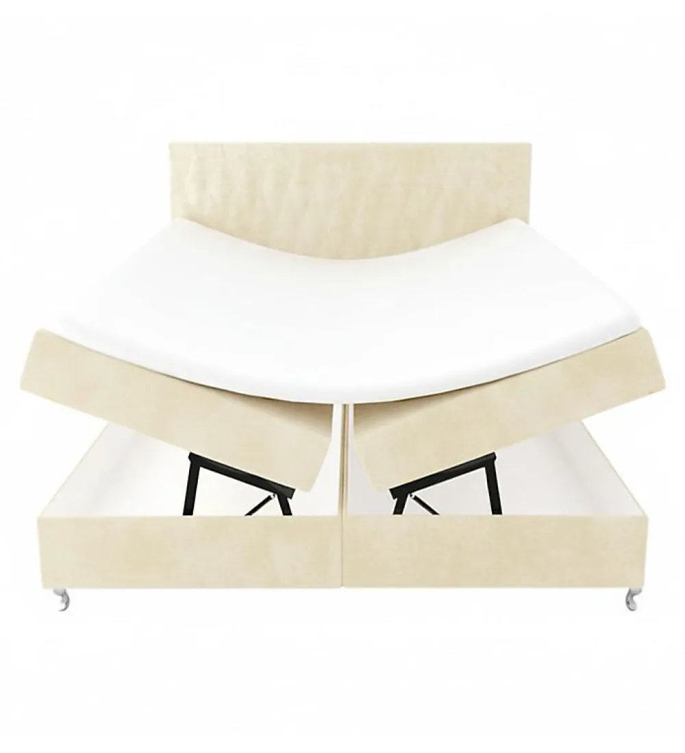 Lit Coffre KINGSTON 160x200 cm Velours Beige avec Tete de Lit Matelas Inclus et Rangement Integre>Pro Et Discount Online