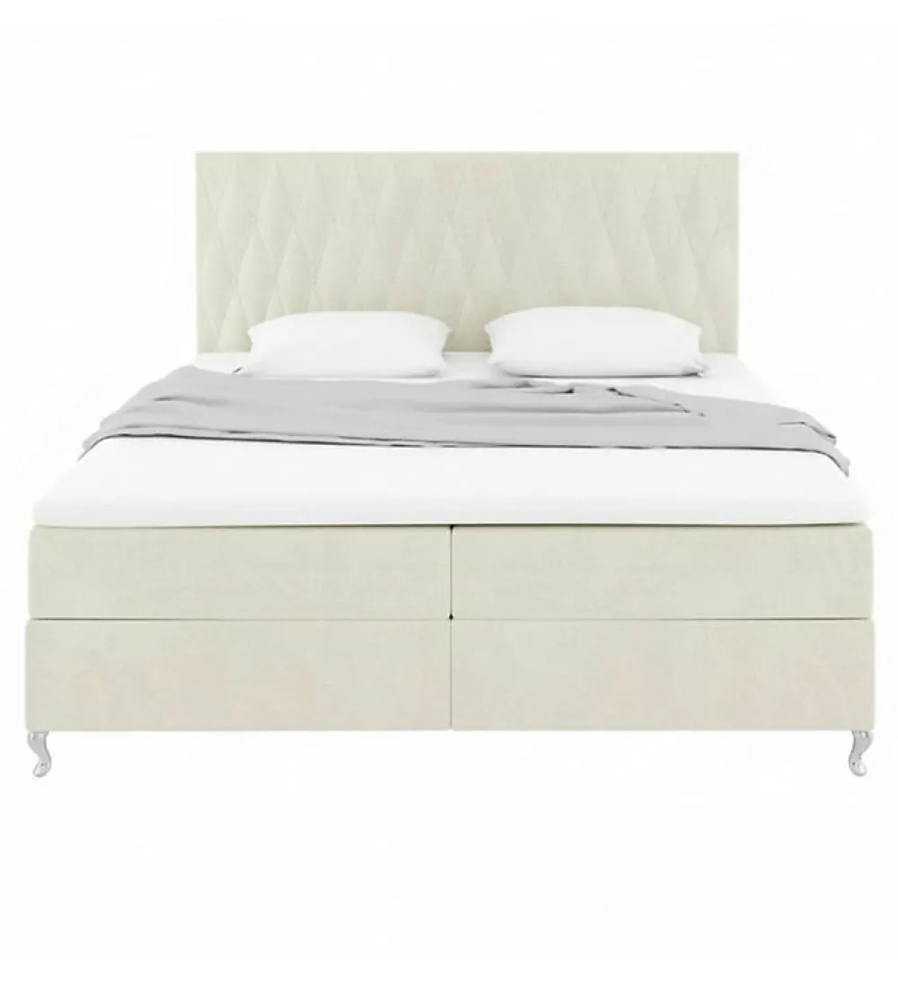 Lit Coffre KINGSTON 160x200 cm Velours Beige avec Tete de Lit Matelas Inclus et Rangement Integre>Pro Et Discount Online