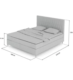 Lit Coffre KINGSTON 160x200 cm Velours Beige avec Tete de Lit Matelas Inclus et Rangement Integre><noscript><img width=