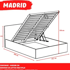 Lit coffre MADRID 140x200 + 1 sommier / Blanc><noscript><img width=