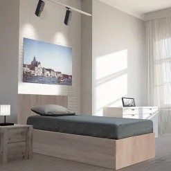 Lit coffre MADRID 90x190 + 1 sommier / Décor Chêne Blanchi><noscript><img width=