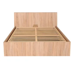 Lit coffre MADRID 140x200 + 1 sommier / Décor Chêne Blanchi><noscript><img width=