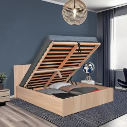 Weber Industries Lit coffre MADRID 180x200 + 1 sommier / Décor Chêne Blanchi* Lit Coffre