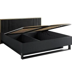 Meublorama Lit coffre MONDO 160x200 cm Noir structuré et doré Pieds métal Sommier inclus* Lit Double