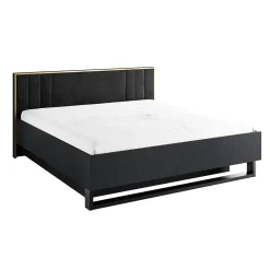 Meublorama Lit coffre MONDO 160x200 cm Noir structuré et doré Pieds métal Sommier inclus* Lit Double