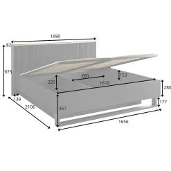 Meublorama Lit coffre MONDO 160x200 cm Noir structuré et doré Pieds métal Sommier inclus* Lit Double
