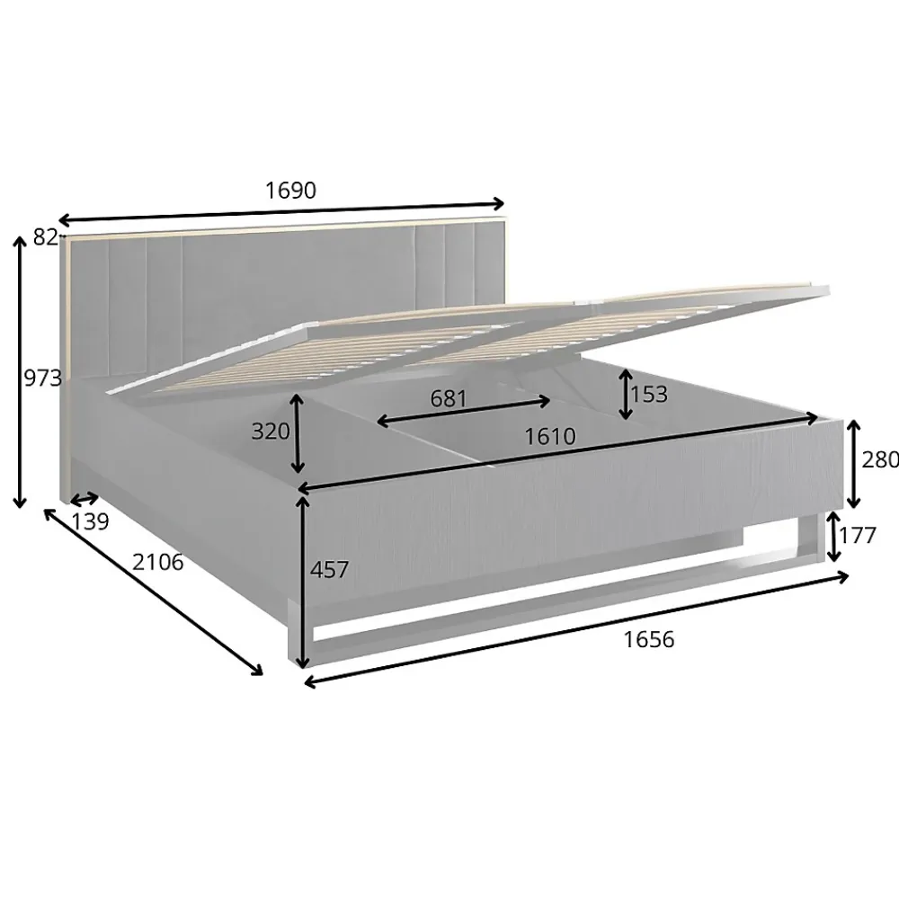 Meublorama Lit coffre MONDO 160x200 cm Noir structuré et doré Pieds métal Sommier inclus* Lit Double