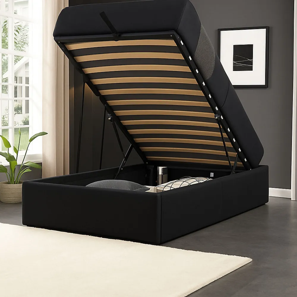 Lit coffre noir 90x190 cm - montage rapide - 12 lattes - design moderne - espace de rangement - tendance>Nuits D'Or Sale