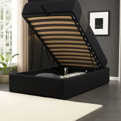 Lit coffre noir 90x190 cm - montage rapide - 12 lattes - design moderne - espace de rangement - tendance>King Of Dreams Clearance