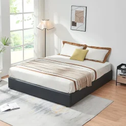 [En.Casa] Lit coffre Nola simili 160 x 200 cm noir en.casa* Lit Coffre