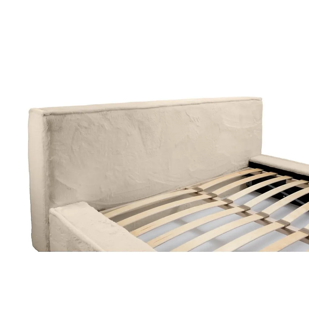 Meublorama Lit coffre ORLANE Beige Velours de dune 180x200 cm Sommier relevable Design haut de gamme* Lit Double