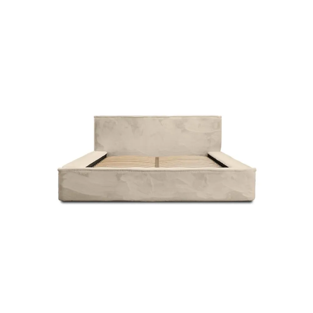 Meublorama Lit coffre ORLANE Beige Velours de dune 180x200 cm Sommier relevable Design haut de gamme* Lit Double