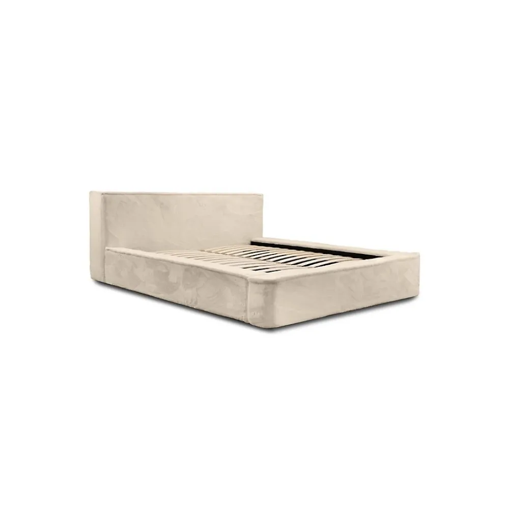 Meublorama Lit coffre ORLANE Beige Velours de dune 180x200 cm Sommier relevable Design haut de gamme* Lit Double