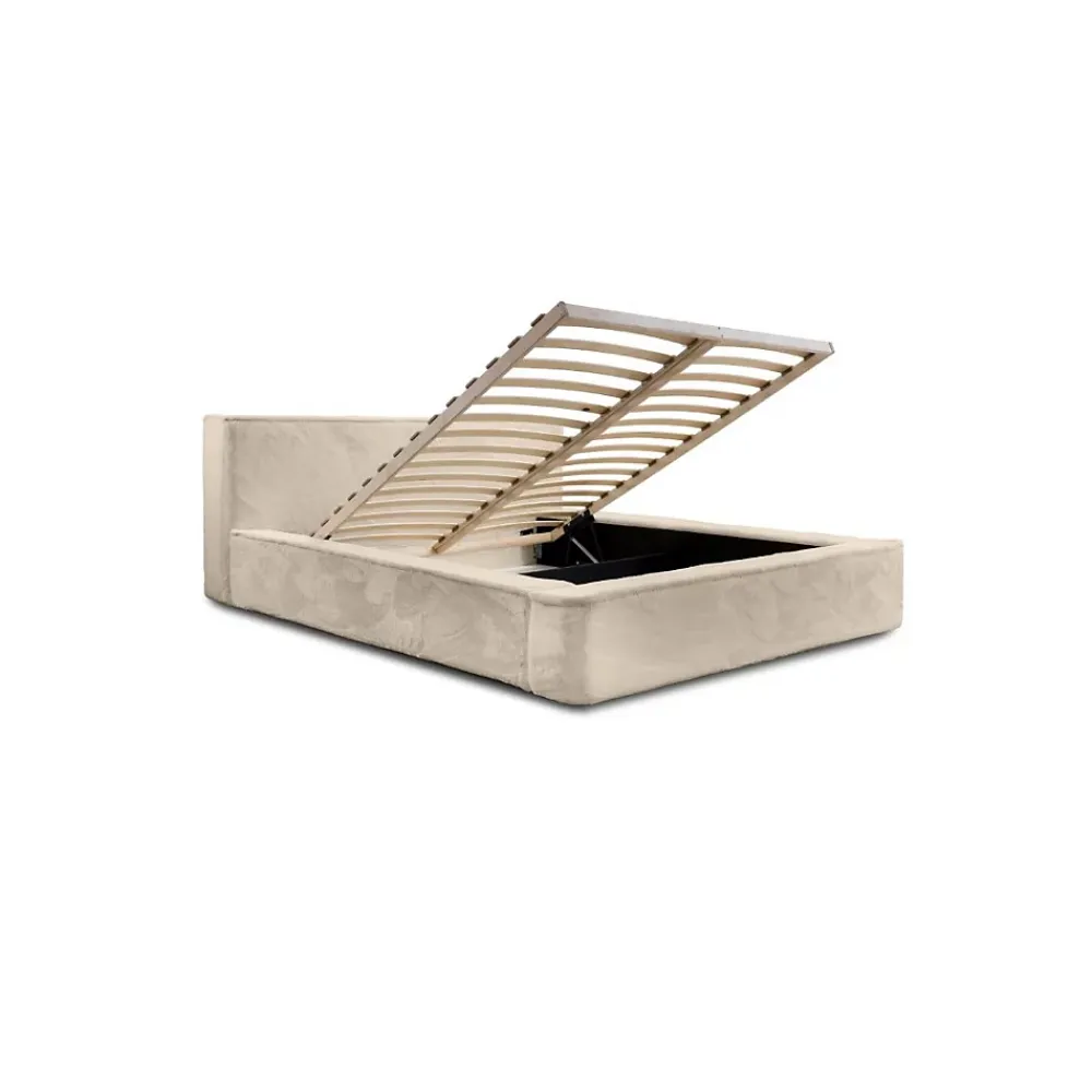 Meublorama Lit coffre ORLANE Beige Velours de dune 180x200 cm Sommier relevable Design haut de gamme* Lit Double