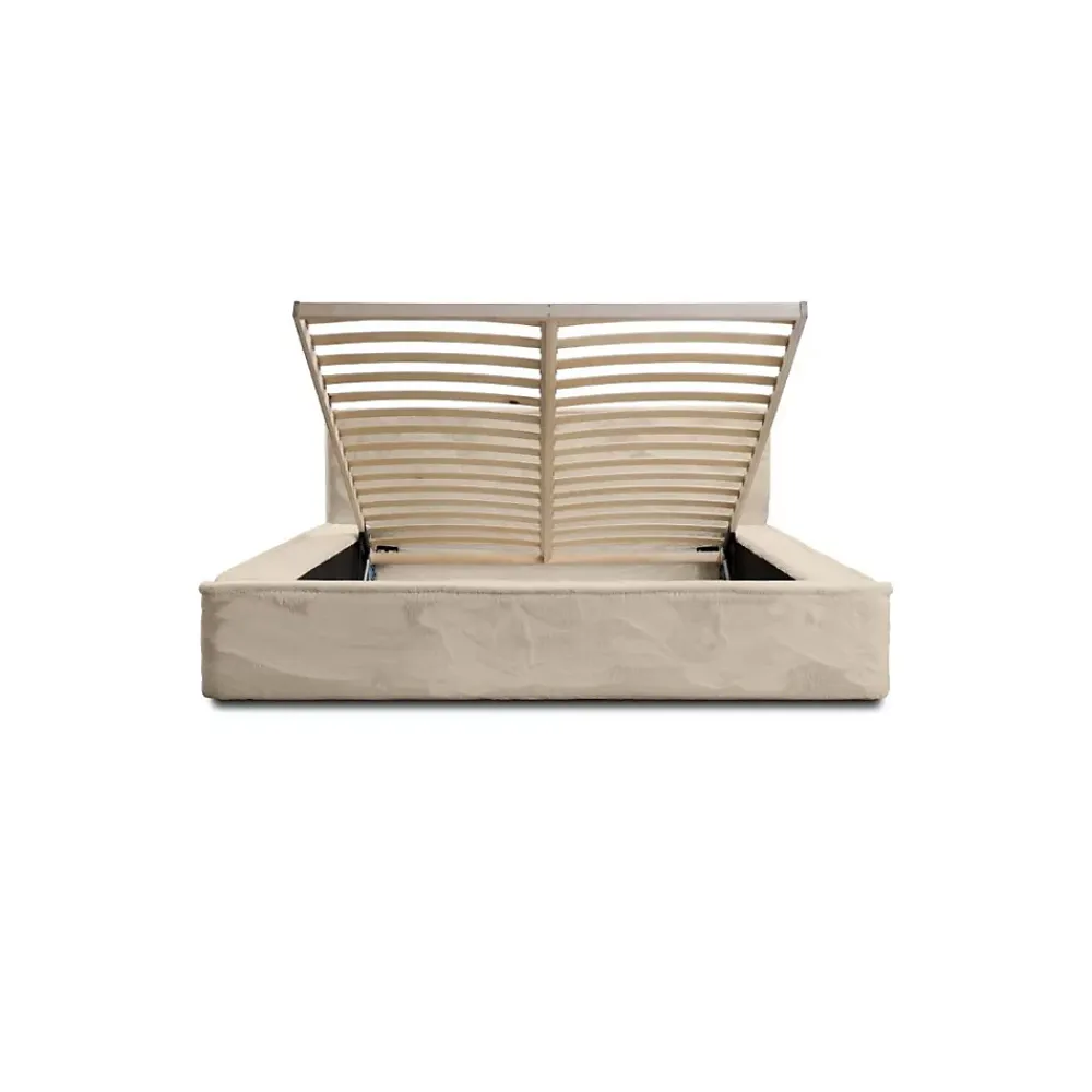 Meublorama Lit coffre ORLANE Beige Velours de dune 180x200 cm Sommier relevable Design haut de gamme* Lit Double