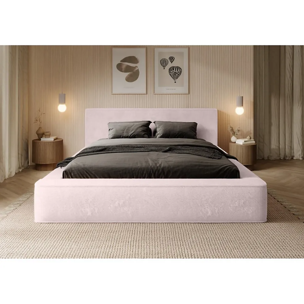 Lit coffre ORLANE Rose Poussière de rose polaire 160x200 cm Sommier relevable Design haut de gamme>Meublorama Outlet