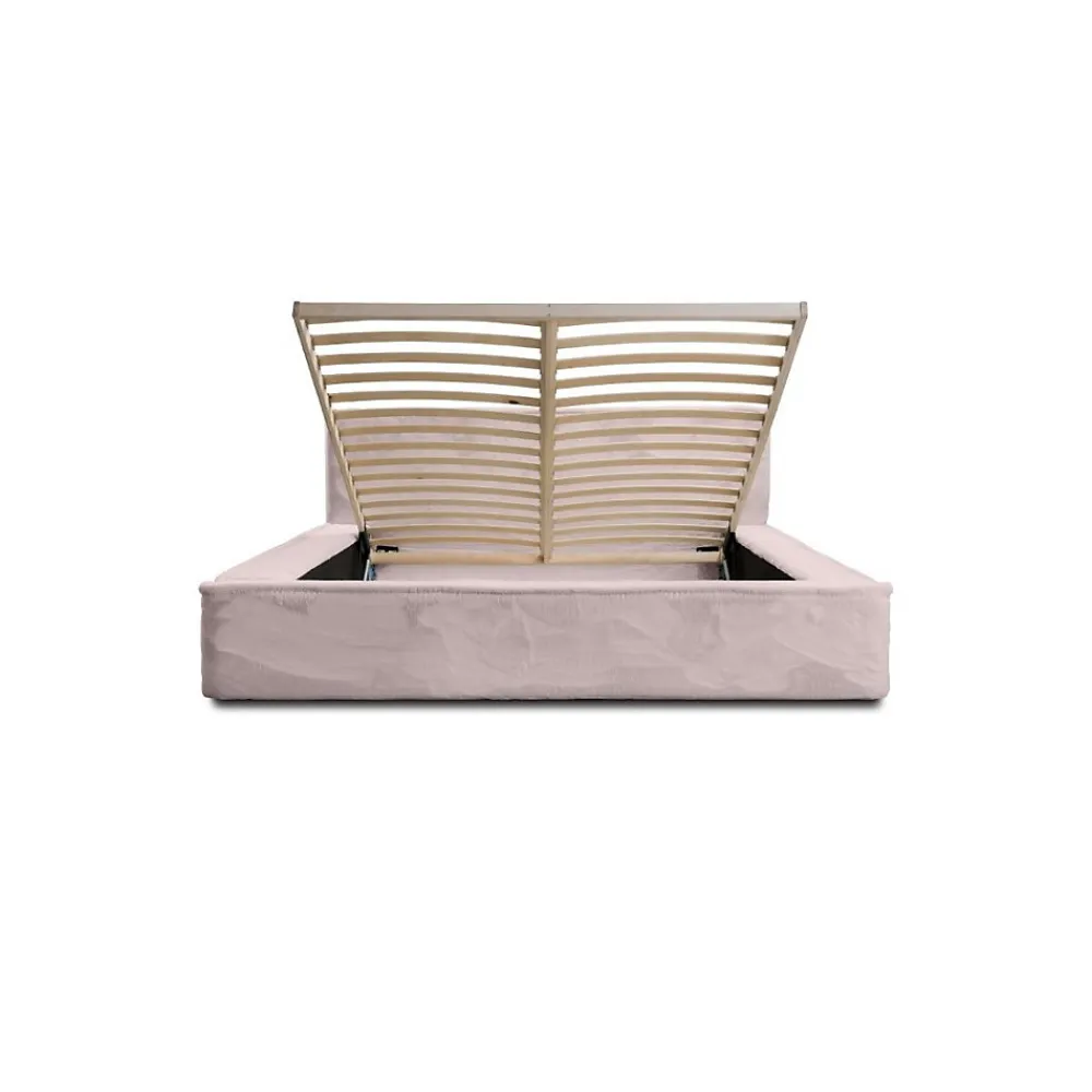 Lit coffre ORLANE Rose Poussière de rose polaire 160x200 cm Sommier relevable Design haut de gamme>Meublorama Outlet