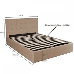 Lit coffre PARMA 140x190 + 1 sommier / Beige><noscript><img width=