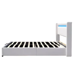 Nuits D'Or Lit coffre rangement 140x190 cm avec tete de lit LED - 12 lattes - montage rapide et facile - confort optimal - design moderne -* Lit Coffre