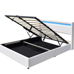 Nuits D'Or Lit coffre rangement 140x190 cm avec tete de lit LED - 12 lattes - montage rapide et facile - confort optimal - design moderne -* Lit Coffre