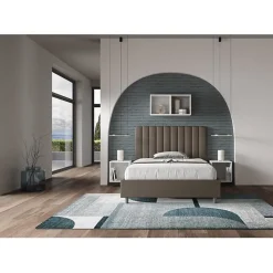 Lit coffre rembourré en simili cuir Agueda cappuccino 140x210><noscript><img width=