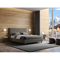 Ityhome Lit coffre rembourré en simili cuir Priya cappuccino 160x200* Lit Double