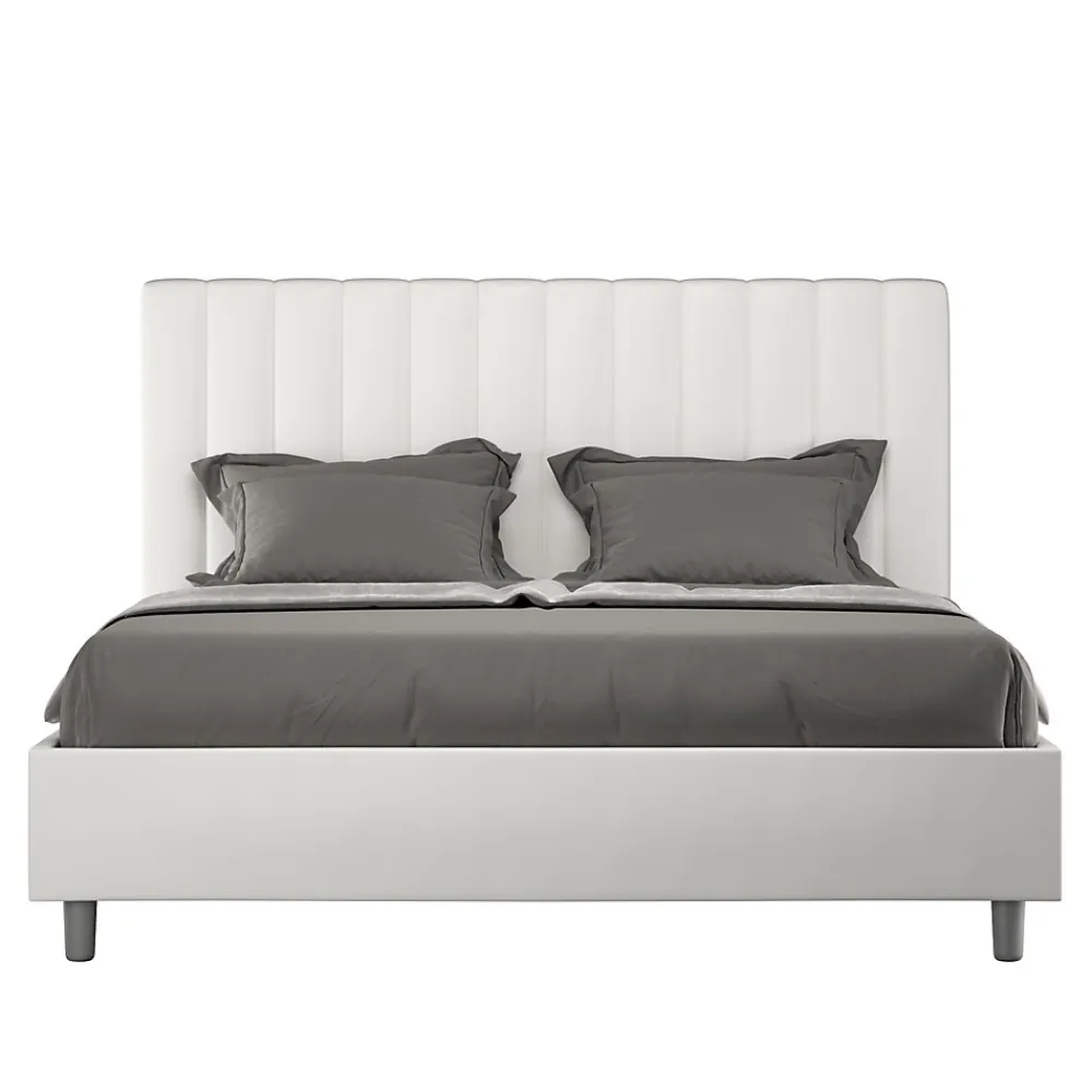 Lit coffre rembourré en simili cuir blanc Agueda 160x200>Ityhome Discount