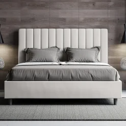 Lit coffre rembourré en simili cuir blanc Agueda 160x200>Ityhome Discount