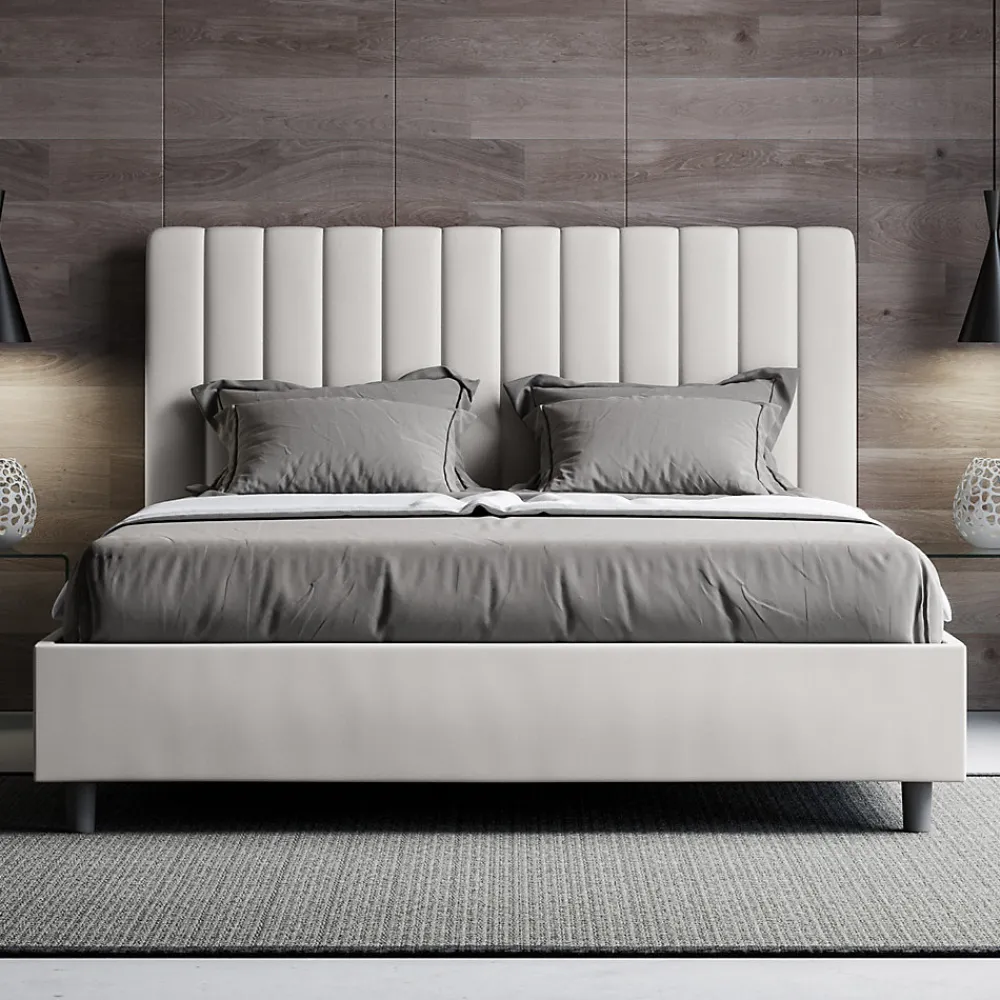 Lit coffre rembourré en simili cuir blanc Agueda 160x200>Ityhome Discount