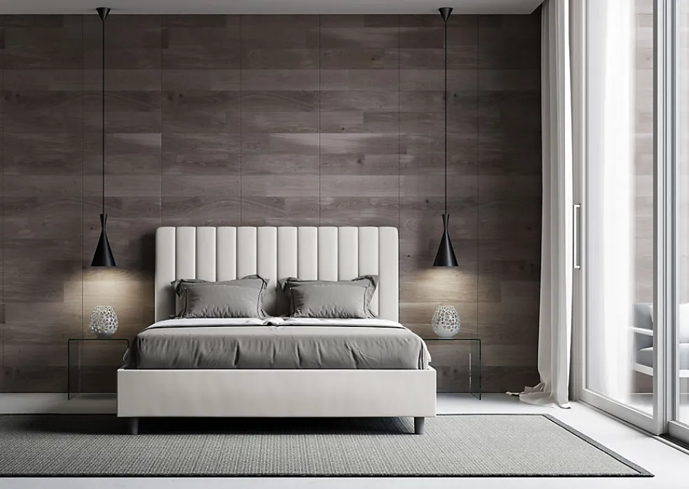 Lit coffre rembourré en simili cuir blanc Agueda 160x200>Ityhome Discount