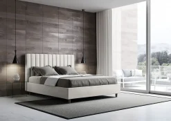 Lit coffre rembourré en simili cuir blanc Agueda 160x200><noscript><img width=