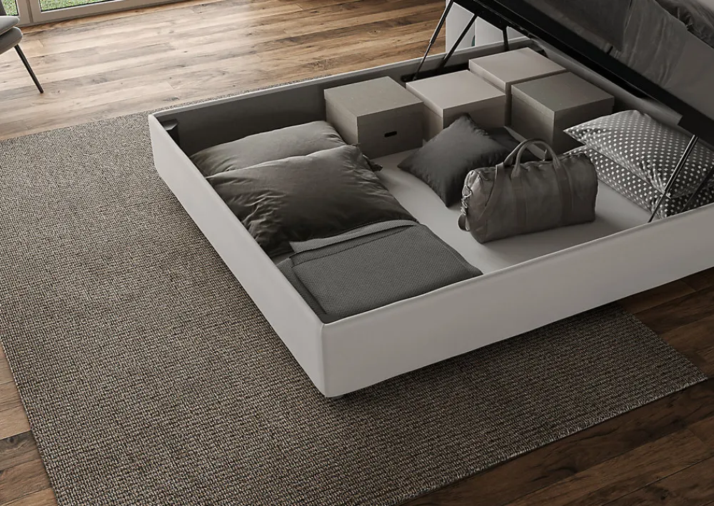 Lit coffre rembourré en simili cuir blanc Agueda 160x200>Ityhome Discount
