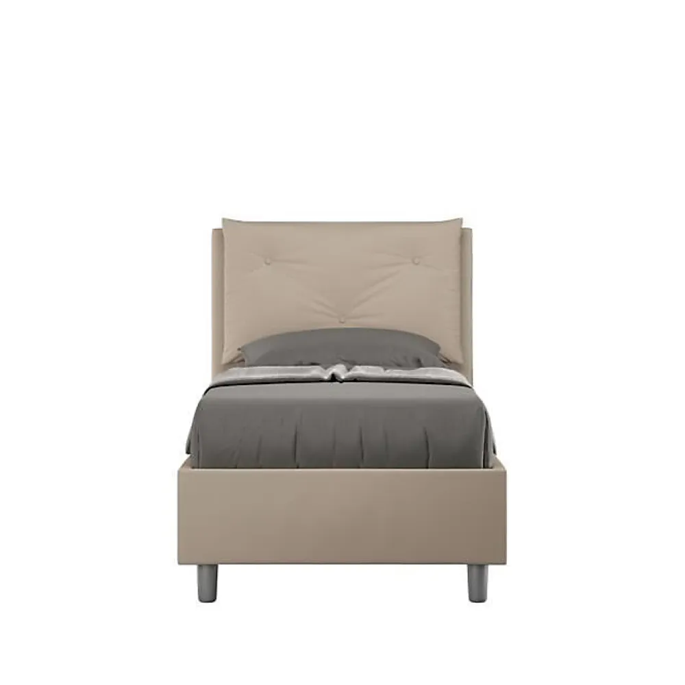 Lit coffre rembourré en simili cuir gris tourterelle Appia 80x210>Ityhome Clearance