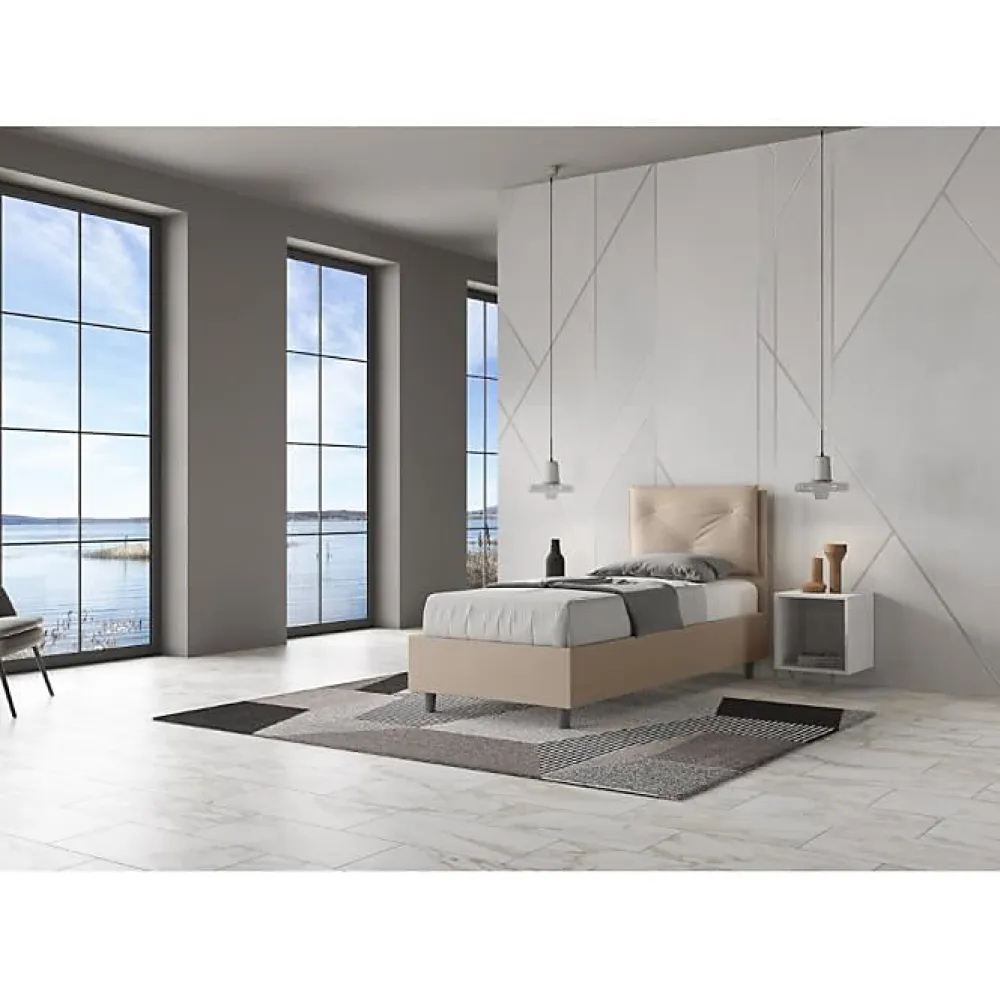 Lit coffre rembourré en simili cuir gris tourterelle Appia 80x210>Ityhome Clearance
