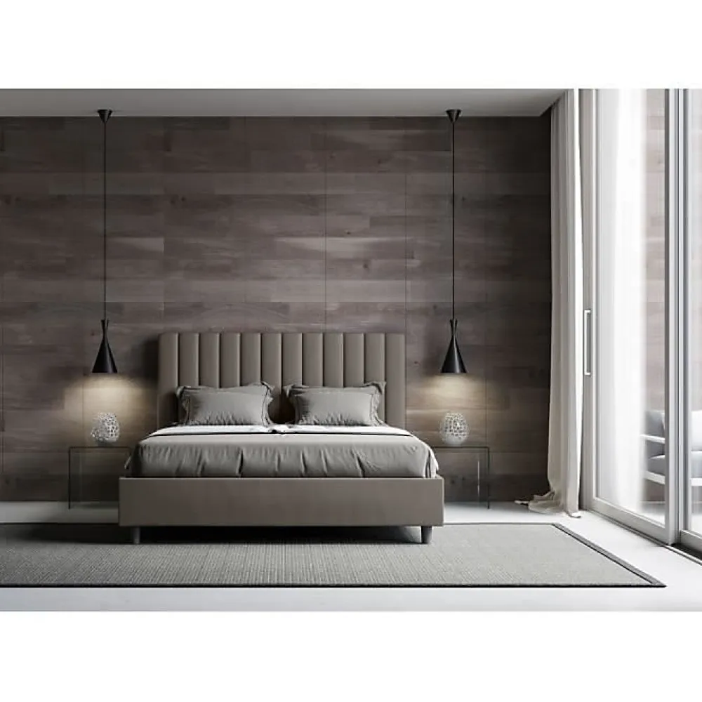 Ityhome Lit coffre rembourré en simili cuir Agueda cappuccino 160x210* Lit Coffre