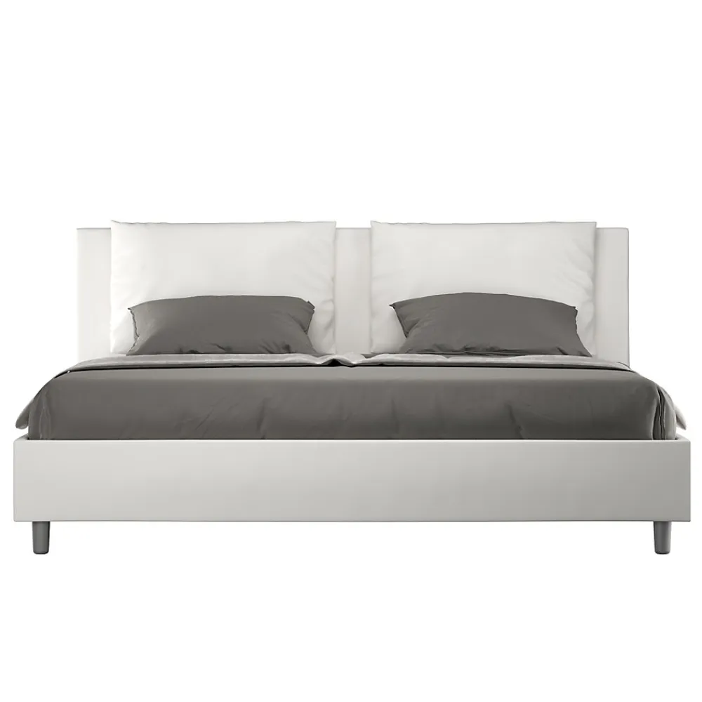 Lit coffre rembourré en simili cuir blanc Antea 200x200>Ityhome
