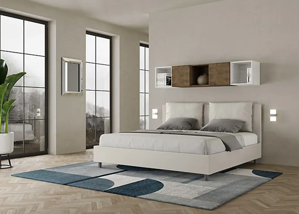 Ityhome Lit coffre rembourré simili cuir blanc Antea 180x190* Lit Coffre