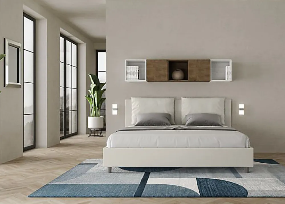 Ityhome Lit coffre rembourré simili cuir blanc Antea 180x190* Lit Coffre
