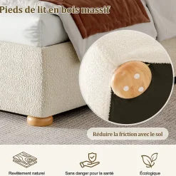 ModernLuxe Lit coffre rembourré 140x190 cm avec rangement - Tête de lit rembourrée - Sommier à lattes - Tissu bouclé - Beige(sans matelas)* Lit Coffre