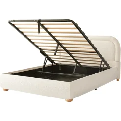 ModernLuxe Lit coffre rembourré 140x190 cm avec rangement - Tête de lit rembourrée - Sommier à lattes - Tissu bouclé - Beige(sans matelas)* Lit Coffre