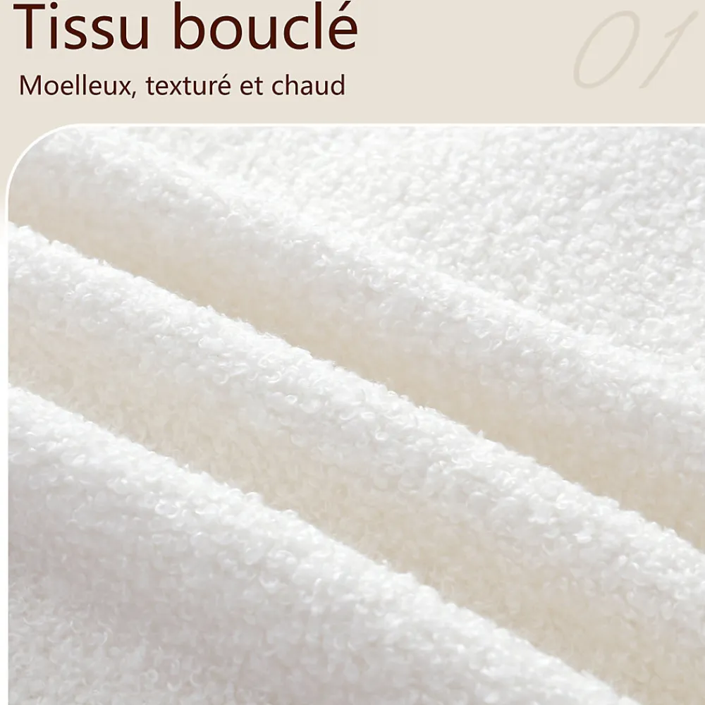 Lit coffre rembourré 140x190 cm avec rangement - Tête de lit rembourrée - Sommier à lattes - Tissu bouclé - Blanc(sans matelas)>ModernLuxe Outlet