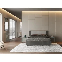 Lit coffre rembourré 160x190 en tissu Labirinto 02 gris Rosal><noscript><img width=