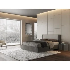 Lit coffre rembourré 160x190 en tissu Labirinto 02 gris Rosal><noscript><img width=