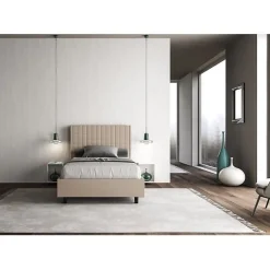 Lit coffre rembourré 120x200 Sunny simili cuir gris tourterelle><noscript><img width=