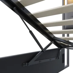 Lit coffre rembourré 140x200cm en tissu de pu - avec LED et port de charge - avec sommier à lattes - Noir><noscript><img width=