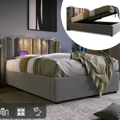 Blackcolors Lit Coffre Simple Rembourré Tête De Lit Rangement Velours 90x200 Gris* Lit Coffre