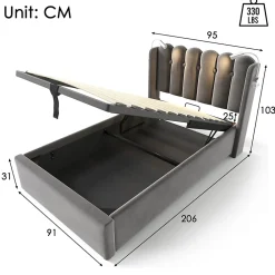 Blackcolors Lit Coffre Simple Rembourré Tête De Lit Rangement Velours 90x200 Gris* Lit Coffre