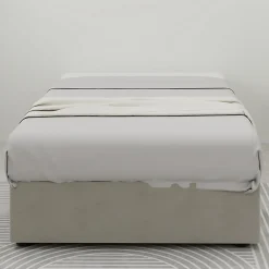 Lit Coffre Simple 90x200 cm - Lit Avec Vérin Pour Ouverture Facile, Bas et Moderne, Sans Tête de Lit, Sans Matelas, Velours Beige><noscript><img width=